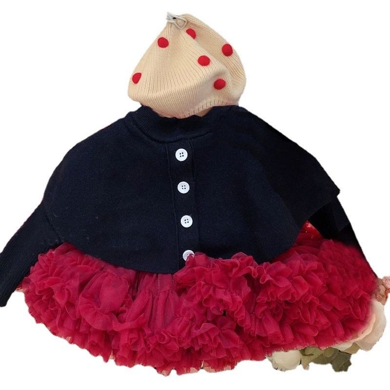 Children's red princess dress girls tutu skirt autumn and winter baby girl skirt dress foreign style fluffy mesh skirt