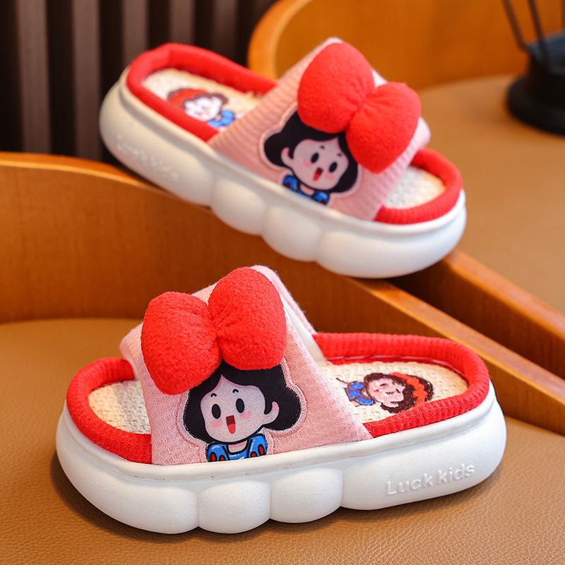 Spring and summer children's linen slippers girl princess indoor household non-slip parent-child four seasons baby floor sandals and slippers