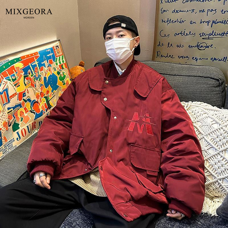 MIX GEORA irregular bomber jacket men's spring and autumn fashion brand high street baseball uniform loose trendy jacket