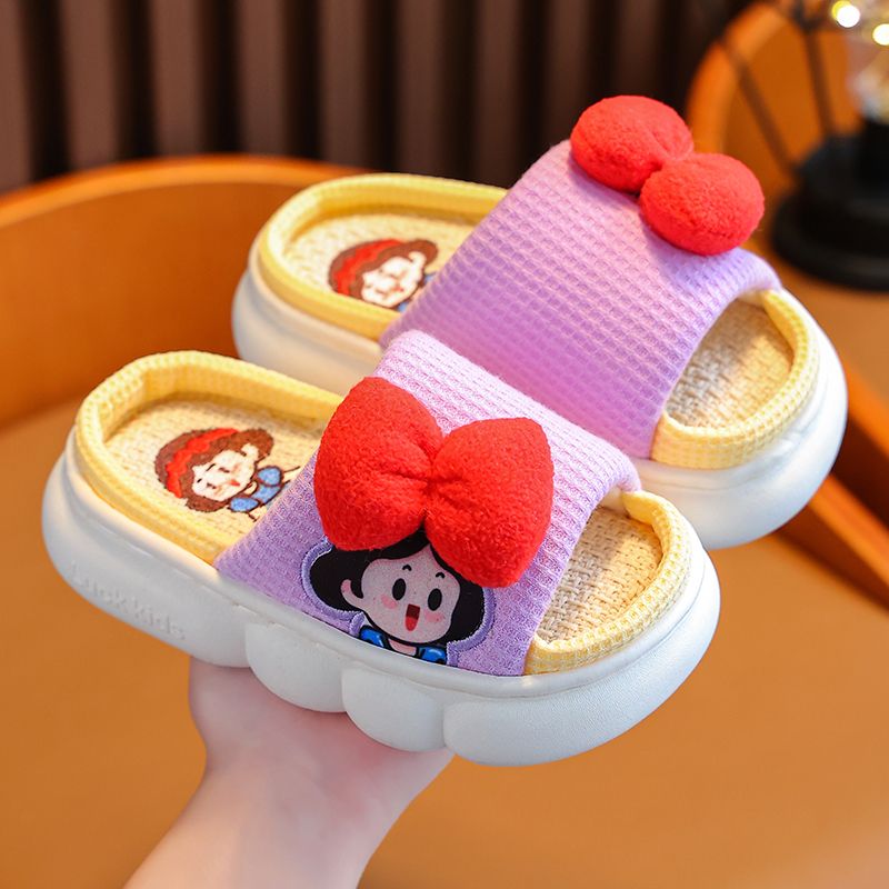 Children's slippers flax spring and autumn indoor home breathable girls princess parent-child non-slip middle and small children thick-soled floor shoes