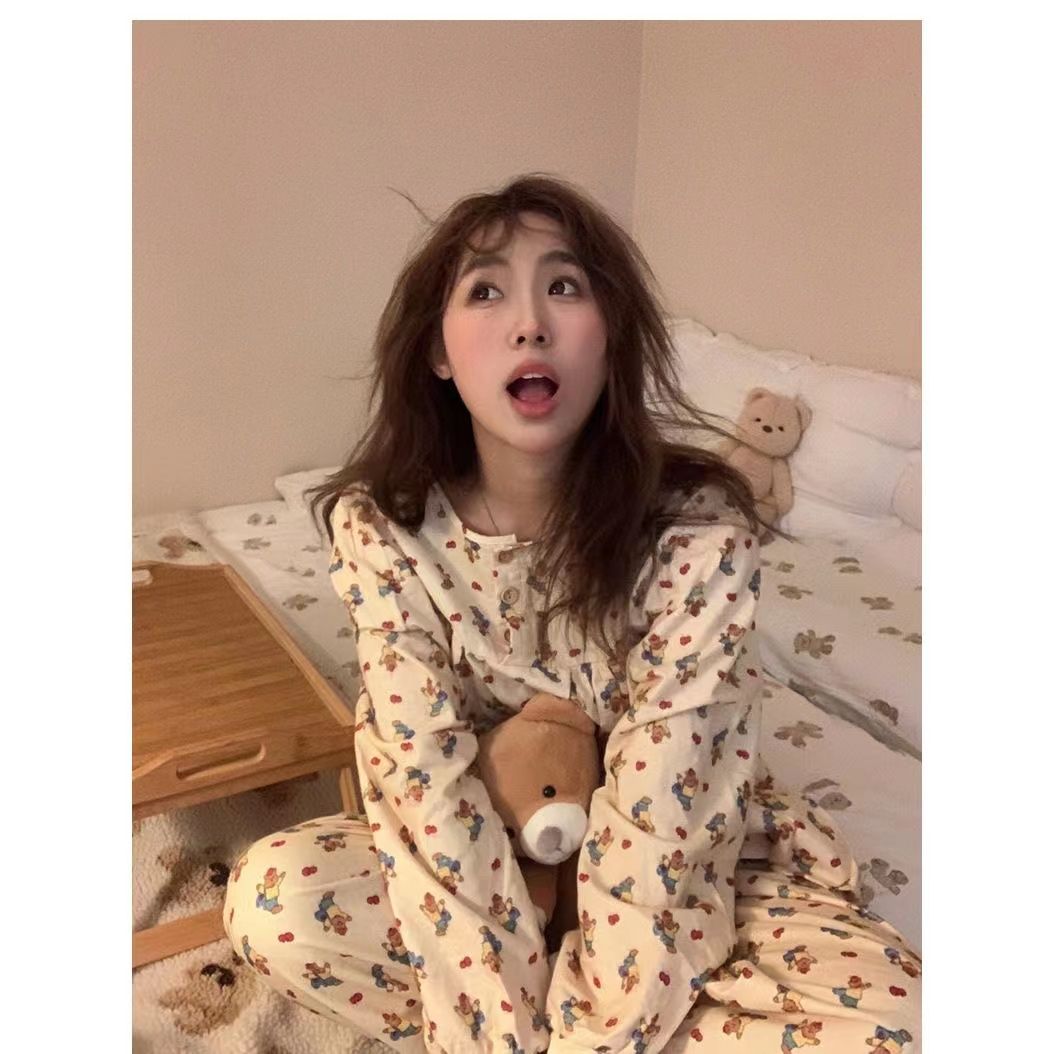 Pajamas women's spring and autumn new ins long-sleeved thin section cute cartoon sweet girl home service suit can be worn outside