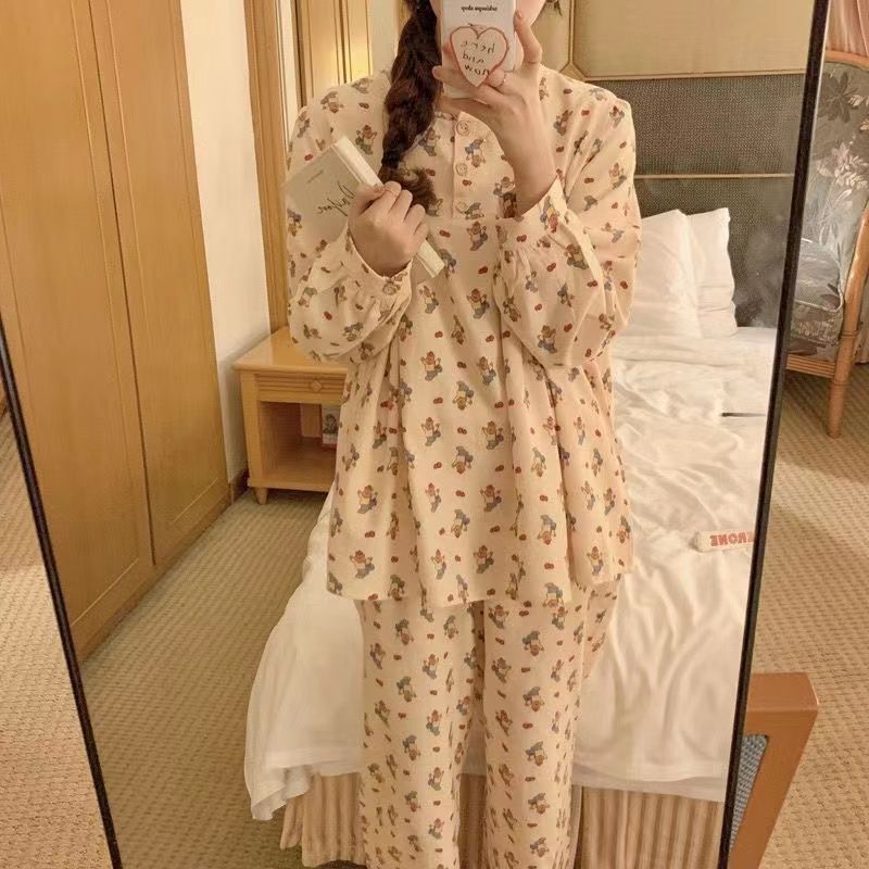 Spring and autumn pajamas women's new ins small fragrance thin section long-sleeved cute cartoon student dormitory can be worn outside suit