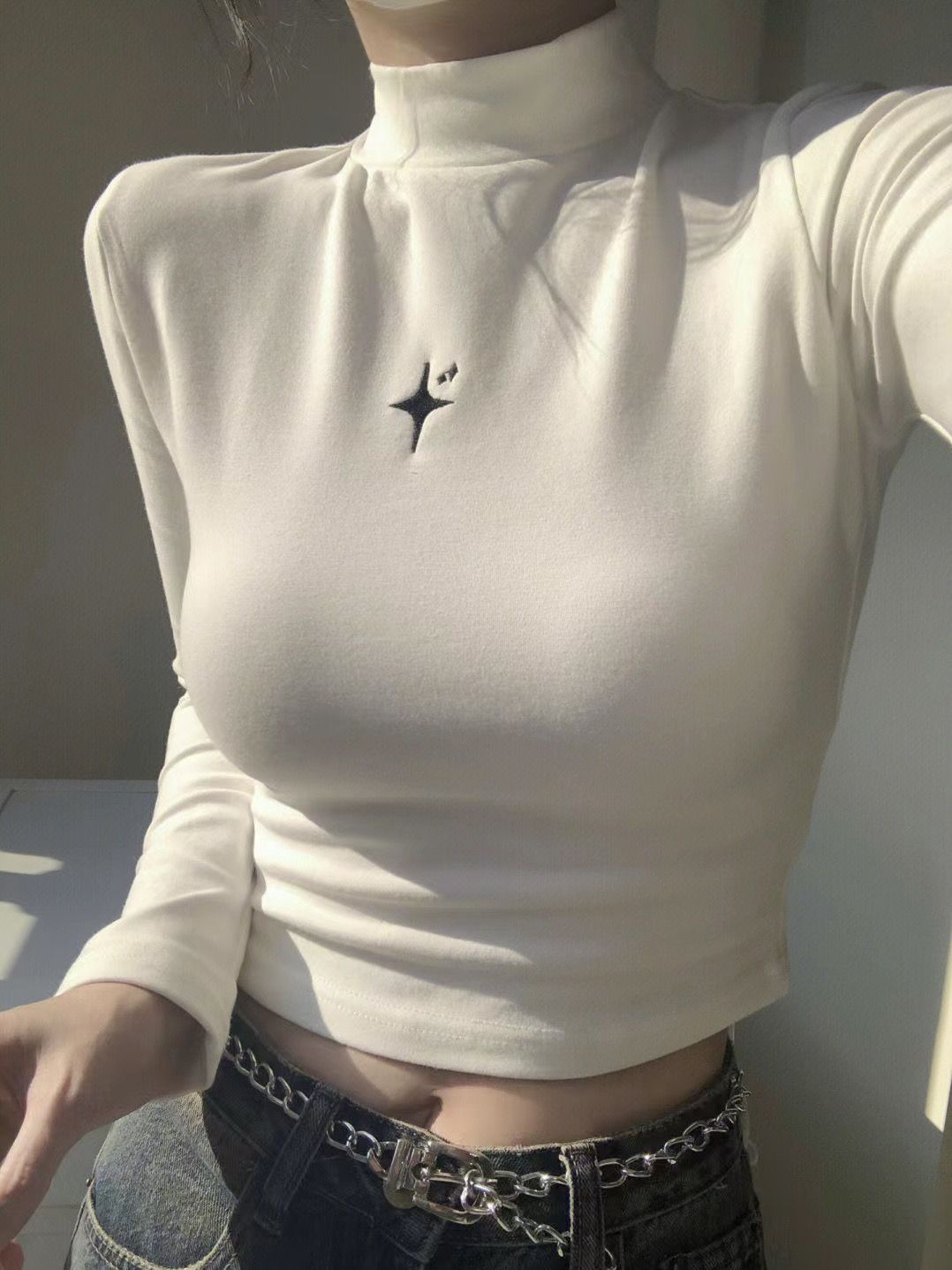 德絨半高領長袖t恤女春秋修身顯瘦短款名媛氣質休閒百搭針織衫潮