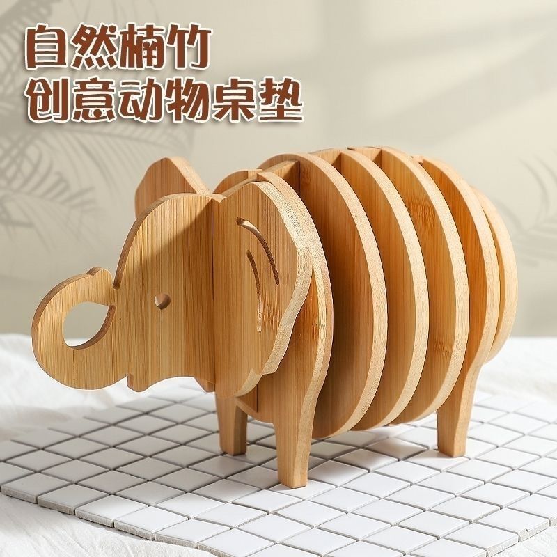 竹制餐盘垫动物隔热垫创意防水防油餐桌垫装饰摆件家用碗垫杯垫