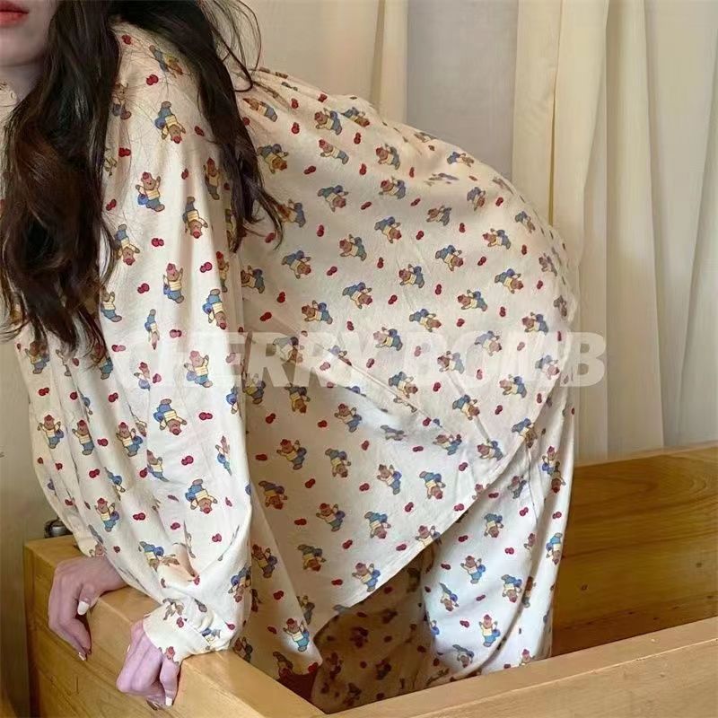 Pajamas women's spring and autumn new ins Japanese sweet girl cute cartoon long-sleeved home service suit can be worn outside