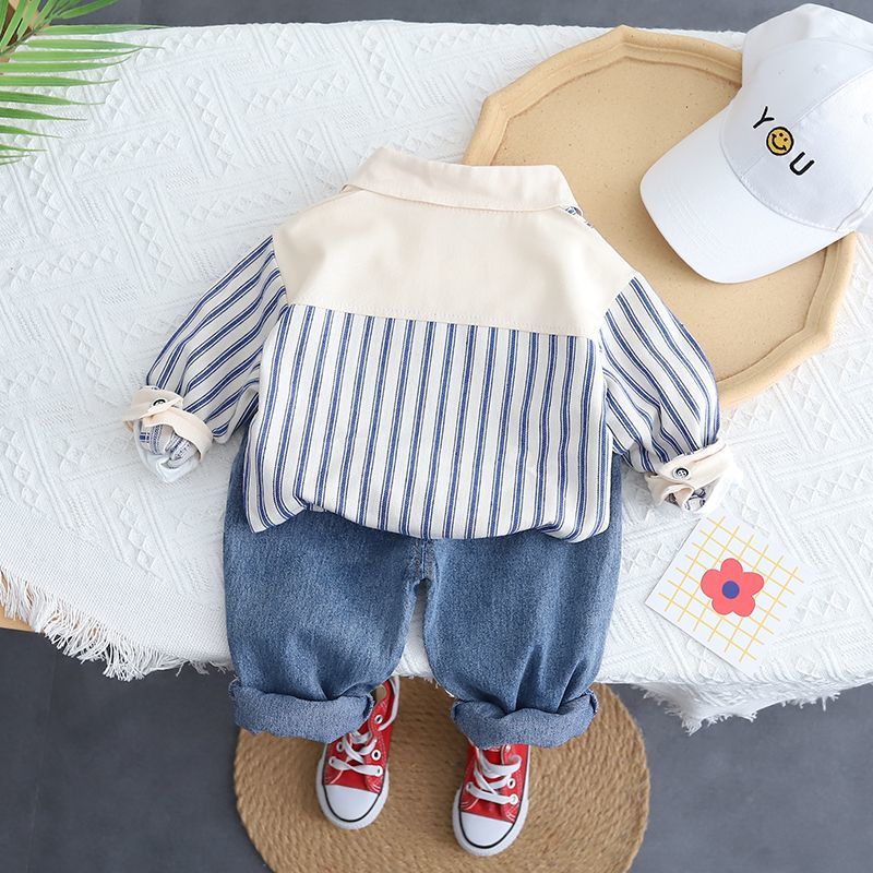 Boys spring and autumn suit 2023 new foreign style baby spring suit 1-3 years old 5 children handsome shirt three-piece suit trendy