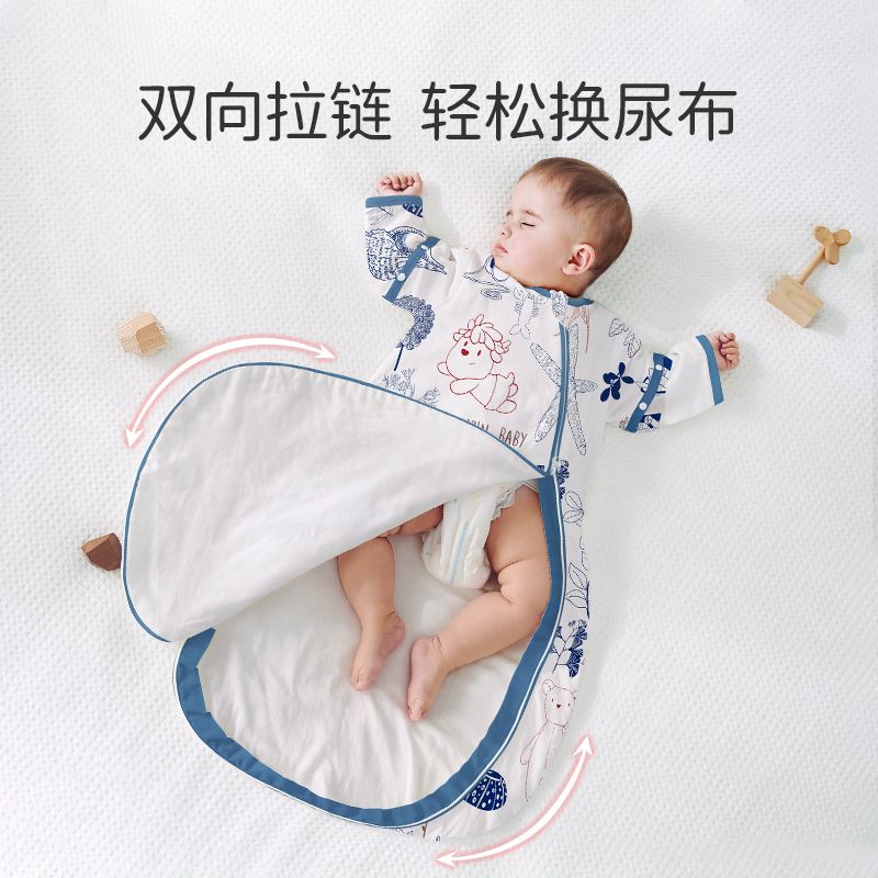欧孕婴儿睡袋秋冬加厚夹棉防踢被宝宝纱布新生儿一体睡袋四季通用