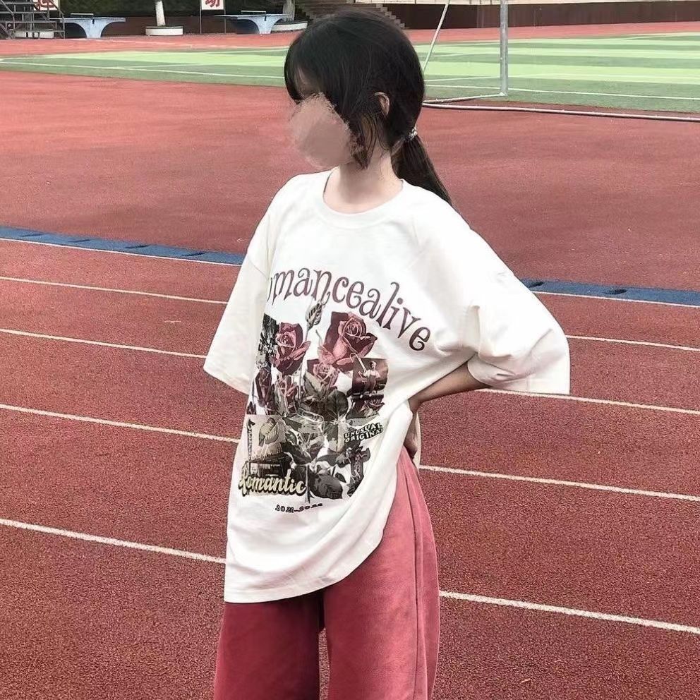 100%純棉美式潮牌oversize短袖t恤女學生夏ins港風設計感小眾上衣