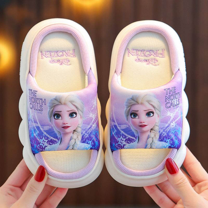 Disney Children's Linen Slippers Aisha Princess Girls Cotton Linen Breathable Children's Indoor Non-slip Thick-soled Slippers
