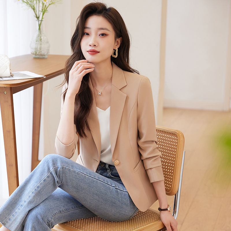 Off-white suit jacket female spring and autumn  new Korean version small man casual temperament all-match small suit jacket