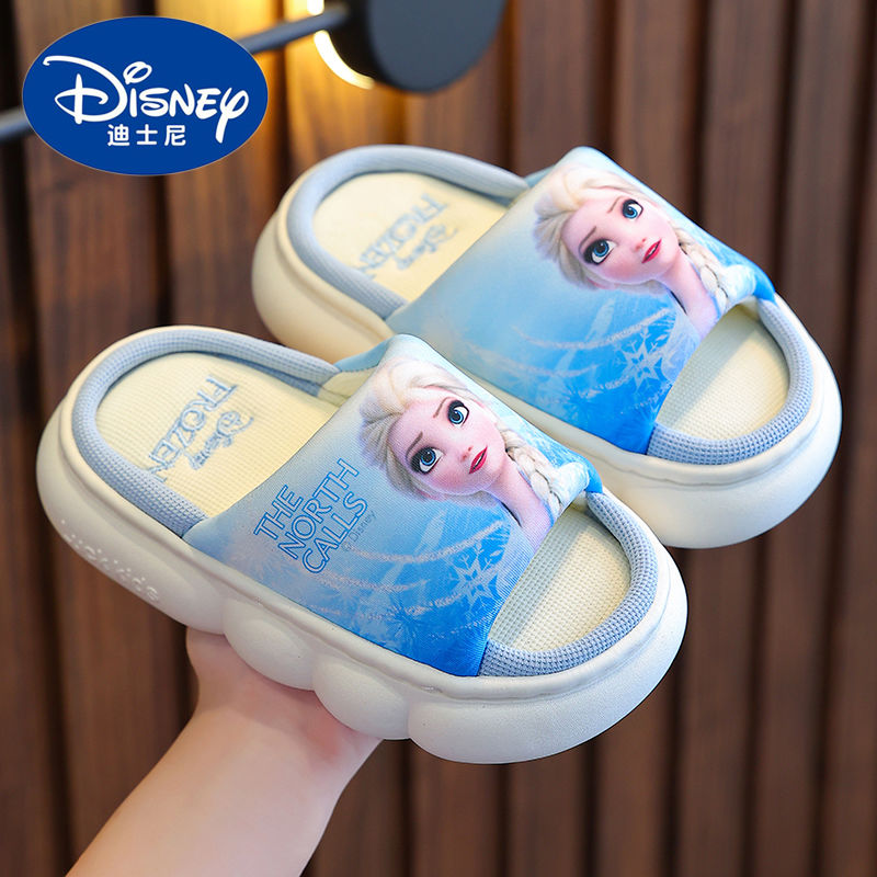 Disney Children's Linen Slippers Aisha Princess Girls Cotton Linen Breathable Children's Indoor Non-slip Thick-soled Slippers