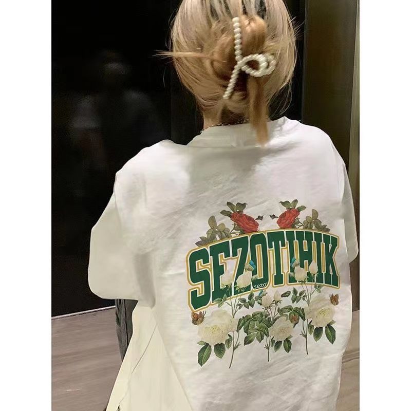 100%純棉美式高街設計感小眾短袖t恤女夏季新款洋氣寬鬆半袖體恤