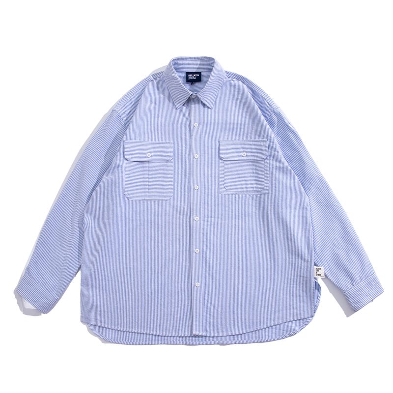 两件装/单件日系条纹廓形衬衫男春秋季外套复古流行长袖衬衣套装