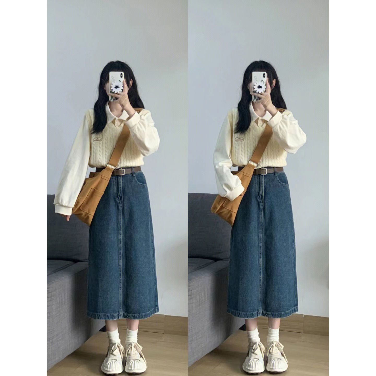 Two-piece suit spring and autumn new small knitted sweater vest female vest layered with POLO shirt with a complete set