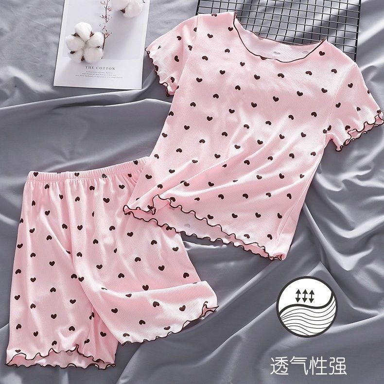 Girls ice silk short-sleeved home clothes suit female treasure sling two-piece set little girl sling pajamas skirt baby pajamas