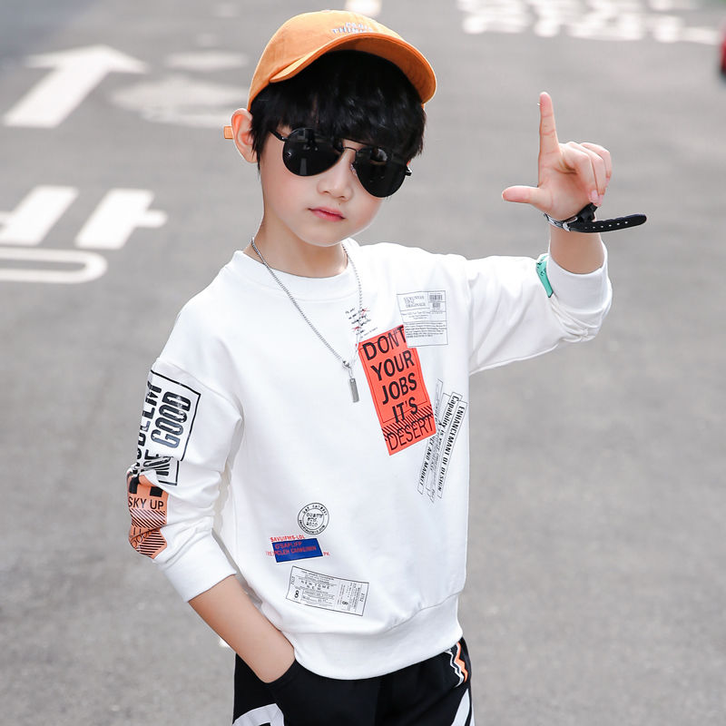 95 cotton boys sweatshirt spring and autumn  new children's long-sleeved T-shirt medium and large children's pure cotton spring sports top