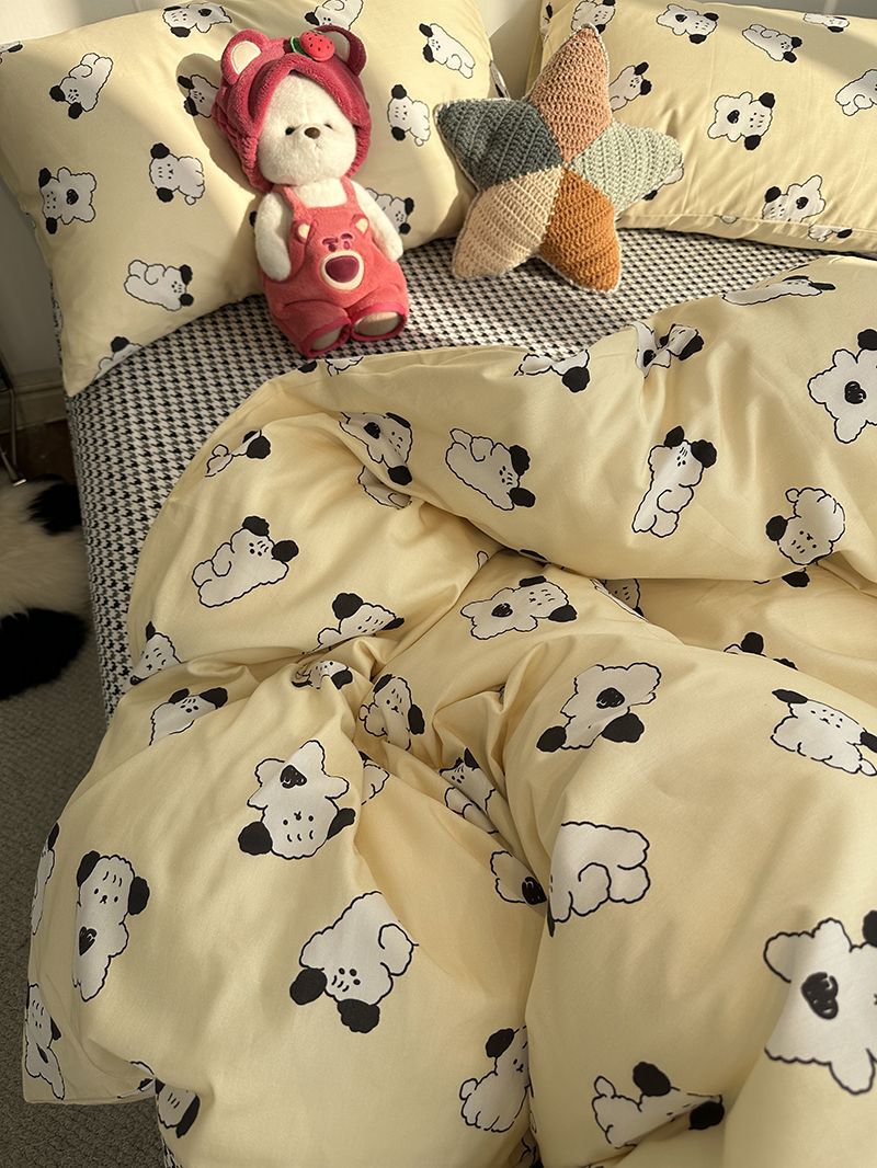 INS Love Dog Cartoon 100 Cotton Bedding Four Piece Set Cotton Apartment Quilt Set Bed Sheet Three Piece Set Girl Heart