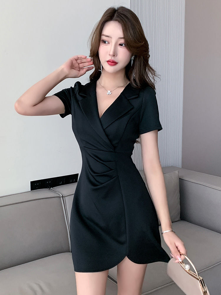 Black Temperament Irregular Tight Skirt Foot Bath Overalls Spa Technician Night Sexy Slim Dress Autumn