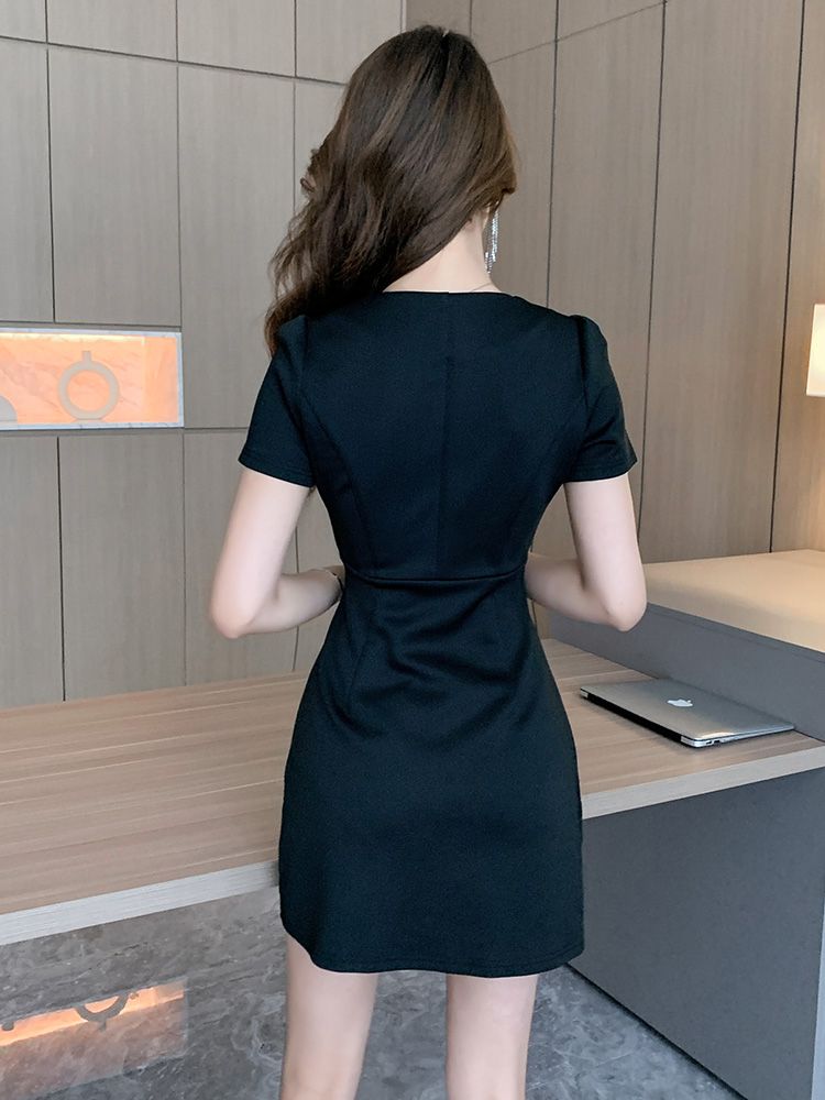 Black Temperament Irregular Tight Skirt Foot Bath Overalls Spa Technician Night Sexy Slim Dress Autumn