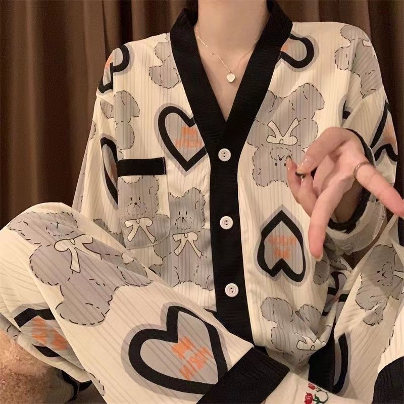 睡衣女春秋季長袖薄款日系少女ins學生宿舍可外穿家居服套裝秋天