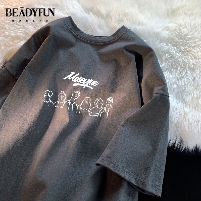 BEADYFUN 短袖男簡約百搭寬鬆港風t恤打底衫半袖夏季體恤五分袖潮
