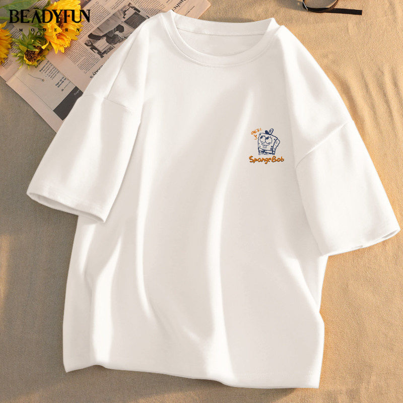 BEADYFUN春夏純棉男士短袖t恤潮流寬鬆五分袖潮牌短袖上衣服港風