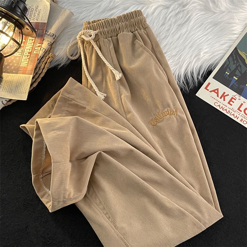 Japanese corduroy pants men's ins trendy brand all-match drape American retro pants loose straight casual pants