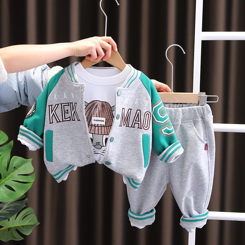 Boys spring suit 2023 new baby spring foreign style baseball suit three-piece set 1-3 years old 5 children spring and autumn tide