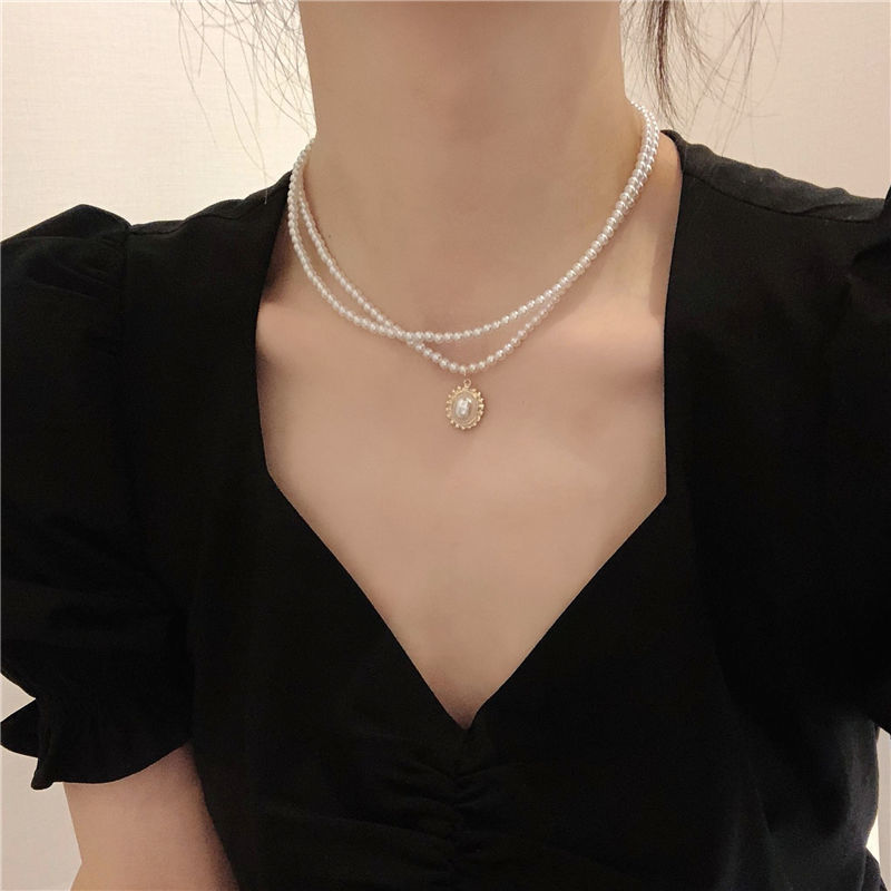 鍾楚曦同款項鍊女2023年新款夏季小眾設計感鎖骨鏈女珍珠百搭頸鏈
