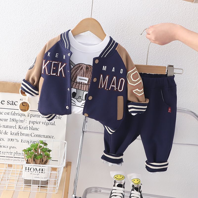 Boys spring suit 2023 new baby spring foreign style baseball suit three-piece set 1-3 years old 5 children spring and autumn tide