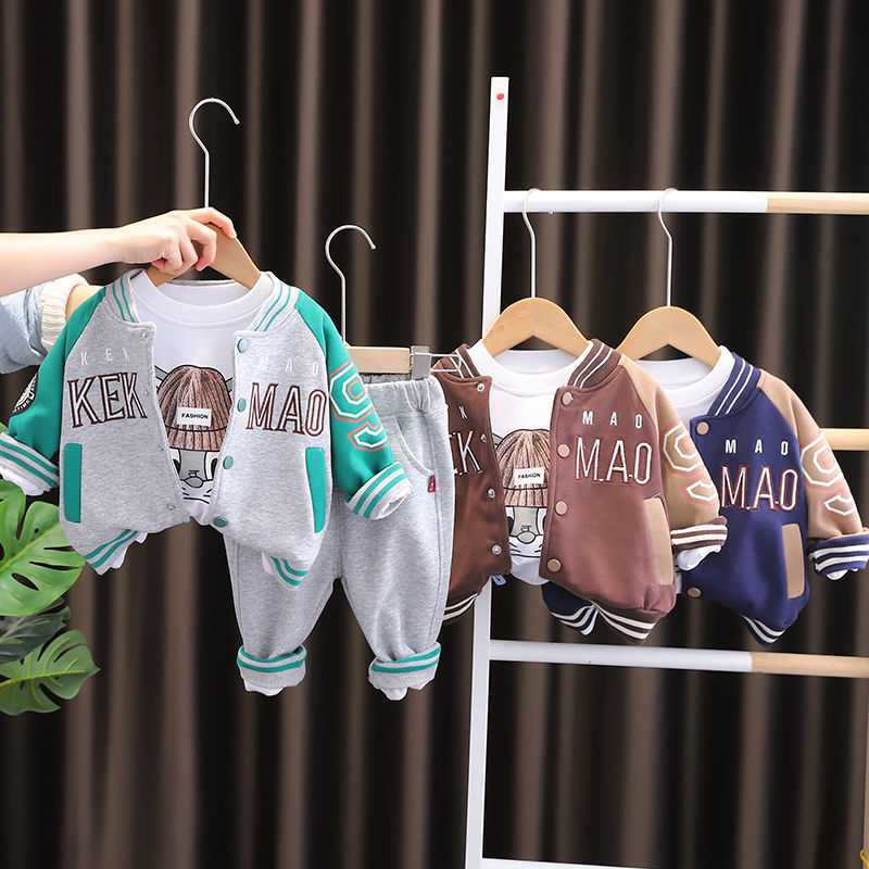 Boys spring suit  new baby spring foreign style baseball suit three-piece set 1-3 years old 5 children spring and autumn tide