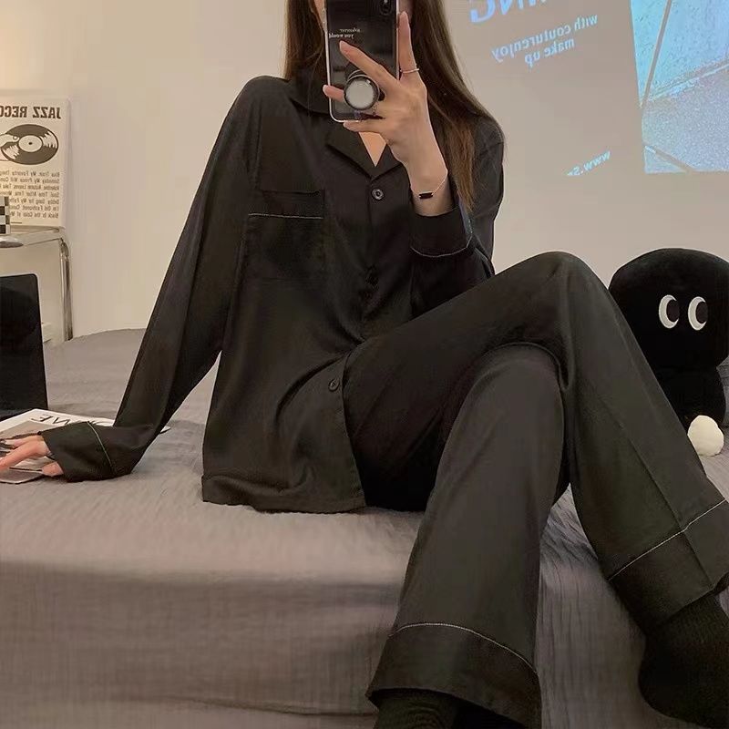 Pure desire ins high-level simple long-sleeved pajamas women's spring and autumn new home clothes casual thin trousers suit