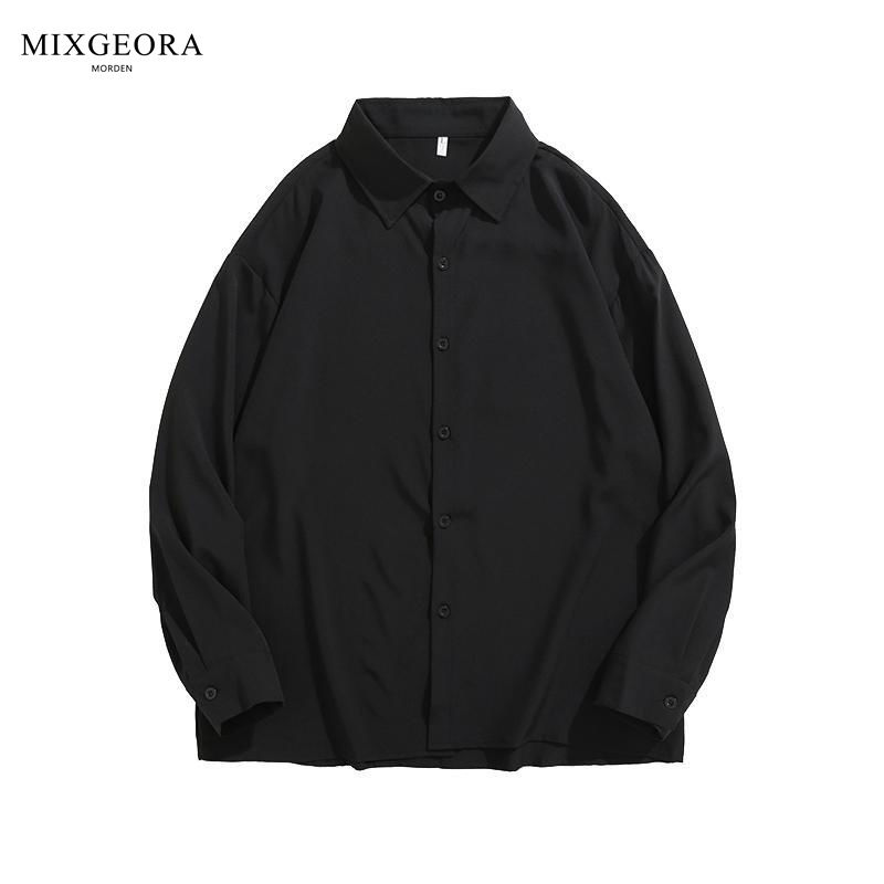 MIX GEORA高级感宽松纯色黑色衬衫男女长袖日系港风痞帅休闲衬衣