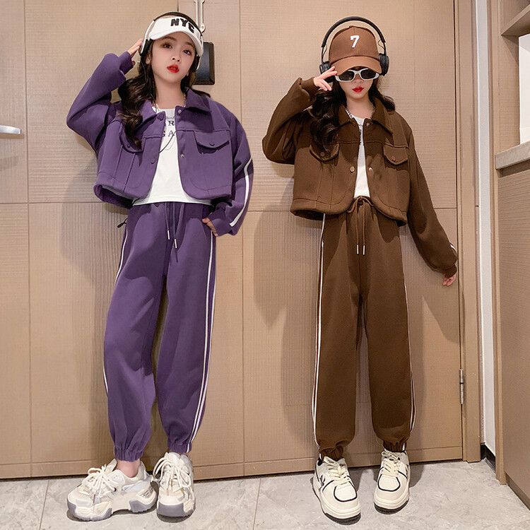 女童春裝休閒套裝2023新款女孩春裝款中大童時髦洋氣春秋季三件套
