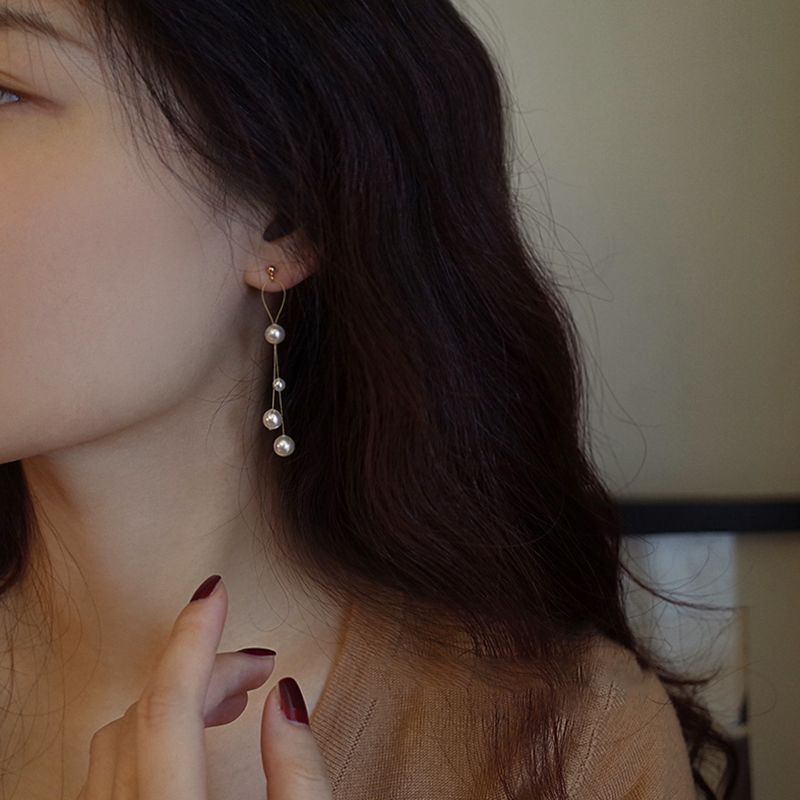長款顯瘦珍珠耳環女2023年新款氣質高級感流蘇耳墜純銀復古耳飾女