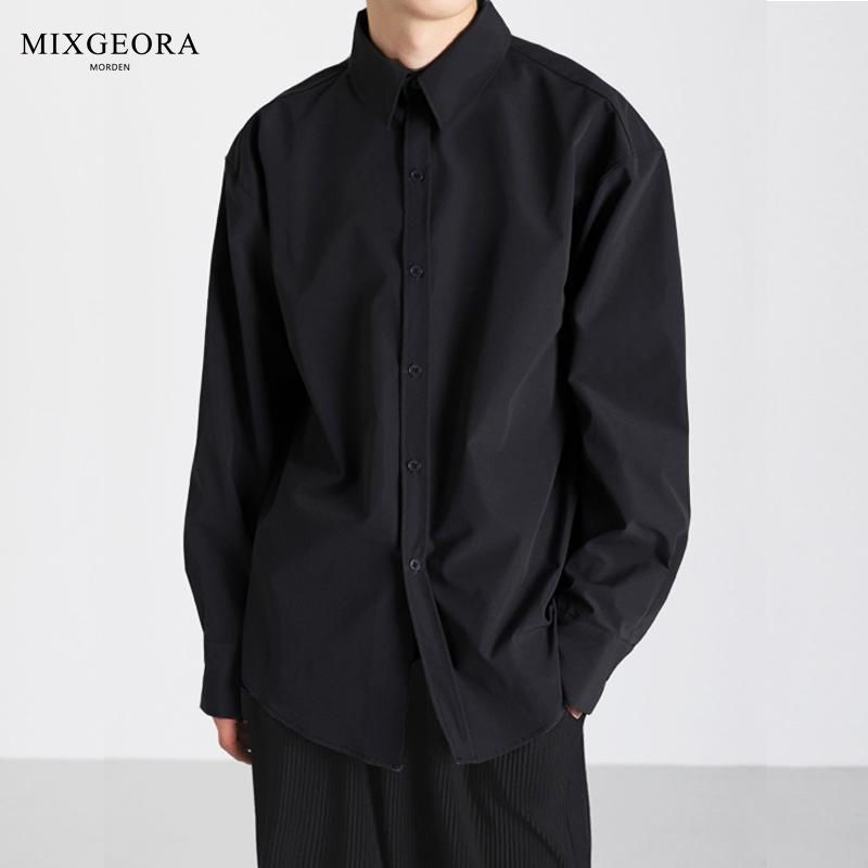 MIX GEORA免烫高级感黑色衬衫男长袖休闲冰丝宽松白衬衣潮流外套