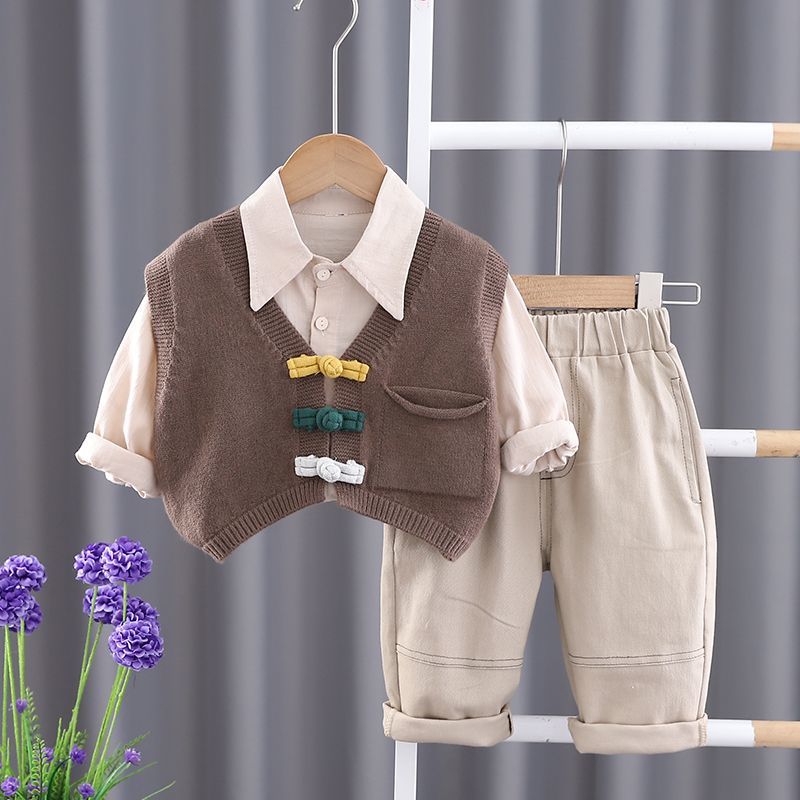 Boys spring and autumn suit 2023 new foreign style baby spring suit 01-3 years old 4 baby children's vest three-piece suit trendy 5