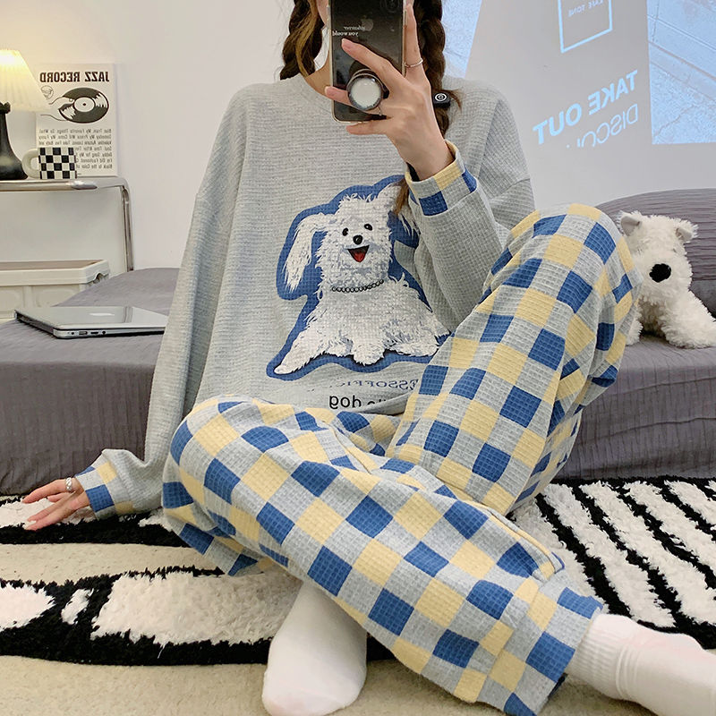 Women's Pajamas Spring and Autumn Long-sleeved Cotton Cartoon Sweet Girls Thin Section Cute Student Cotton Home Service Set