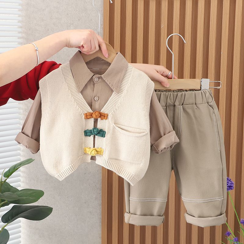 Boys spring and autumn suit 2023 new foreign style baby spring suit 01-3 years old 4 baby children's vest three-piece suit trendy 5