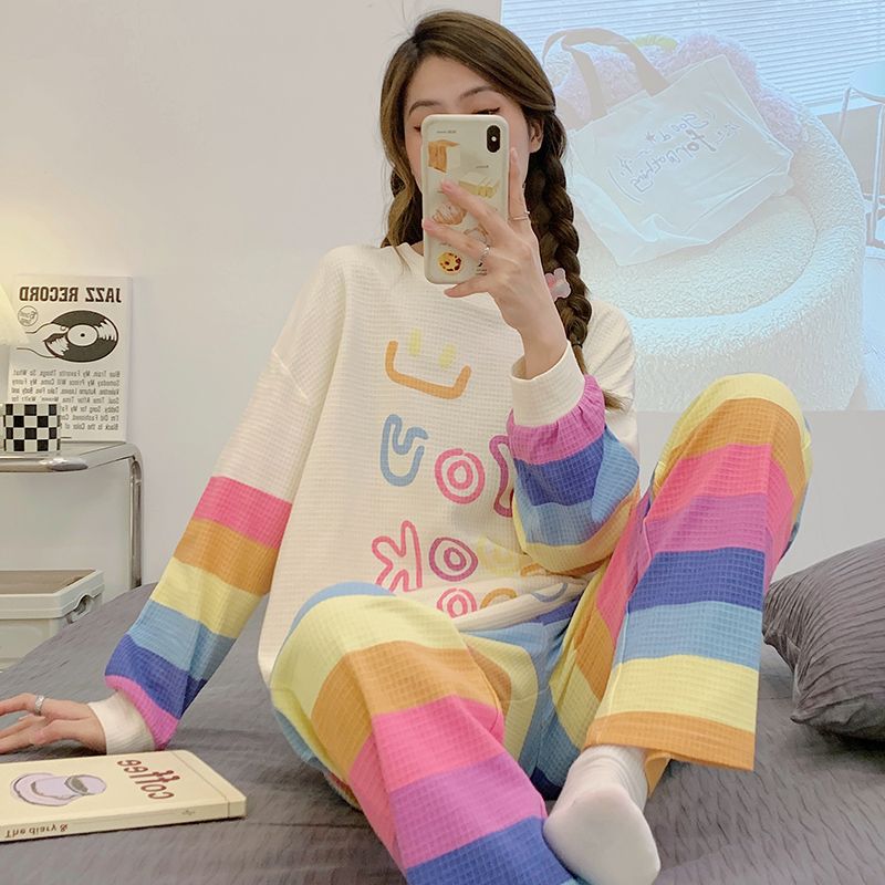 Women's Pajamas Spring and Autumn Long-sleeved Cotton Cartoon Sweet Girls Thin Section Cute Student Cotton Home Service Set