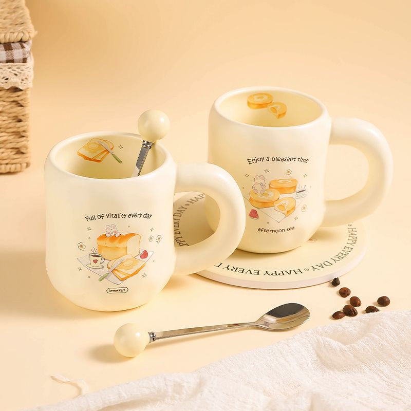 奶fufu杯子女生可爱情侣马克杯带盖勺陶瓷水杯办公室咖啡杯早餐杯