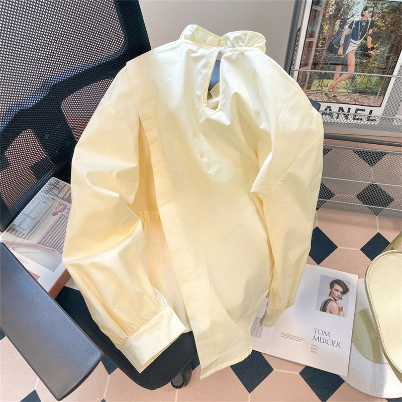 奶黄色法式立体花朵衬衫女春秋别致小众设计感宫廷风长袖上衣外套