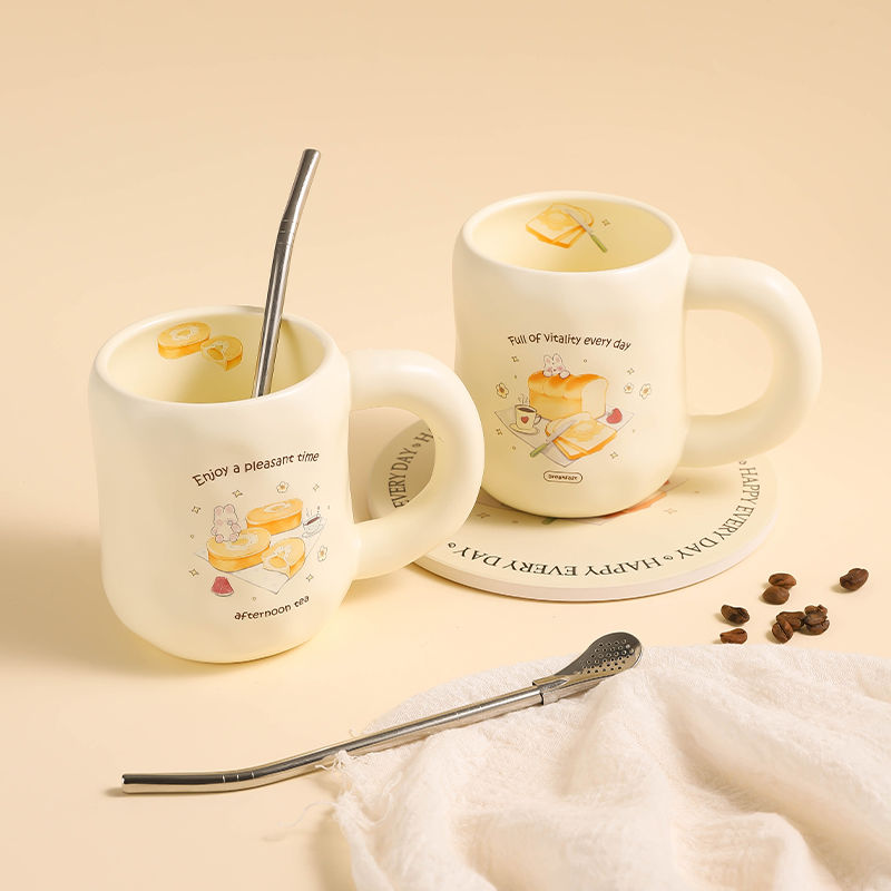 奶fufu杯子女生可爱情侣马克杯带盖勺陶瓷水杯办公室咖啡杯早餐杯