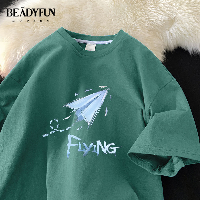 BEADYFUN 港風t恤寬鬆衣服男生短袖潮牌半袖五分袖韓版上衣服體恤