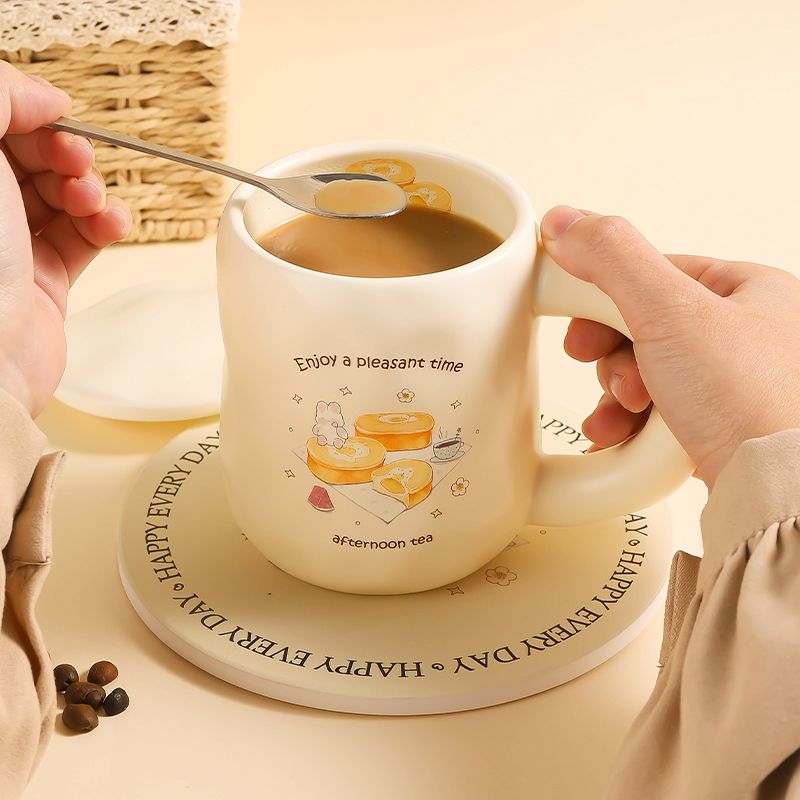 奶fufu可爱情侣马克杯带盖勺杯子女生陶瓷水杯办公室咖啡杯早餐杯