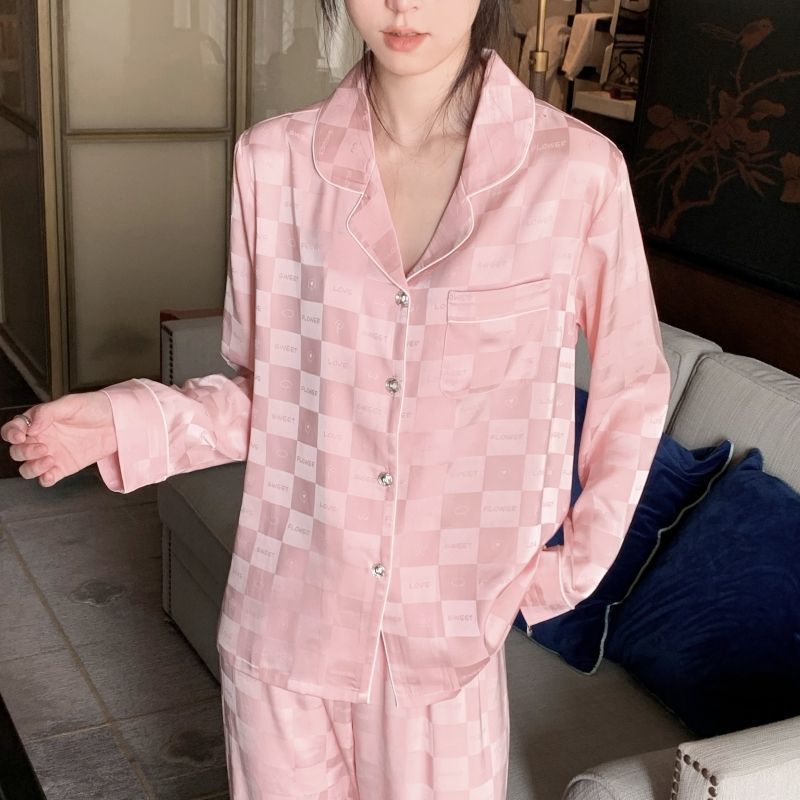 睡衣女士春秋季冰絲薄款高檔韓版寬鬆真絲綢兩件套裝家居服長袖秋