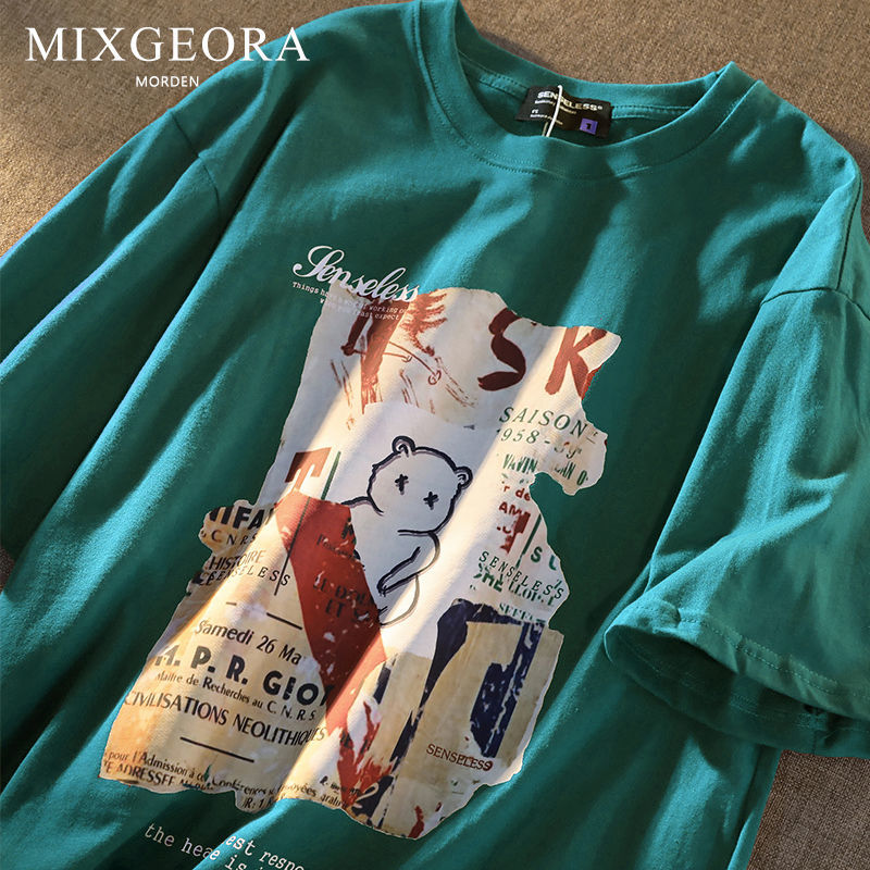 MIXGEORA美式高街夏季全棉短袖t恤情侣款宽松百搭设计感半袖衣服