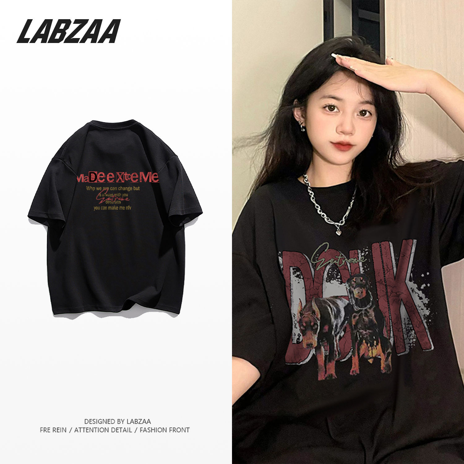 LABZAA pure cotton European and American style street design letter printing short-sleeved T-shirt women's summer oversize top
