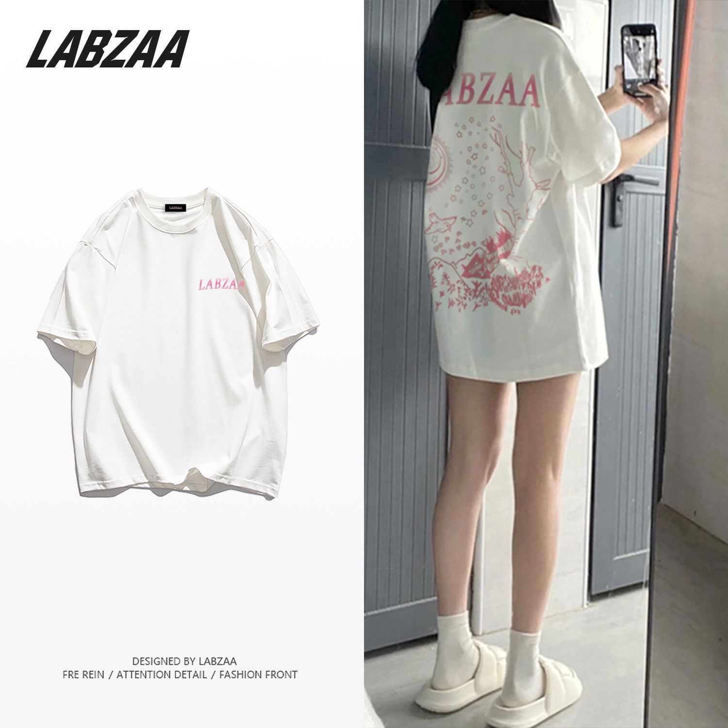 LABZAA pure cotton national tide brand niche original letter short-sleeved T-shirt women's summer loose lazy wind top ins tide