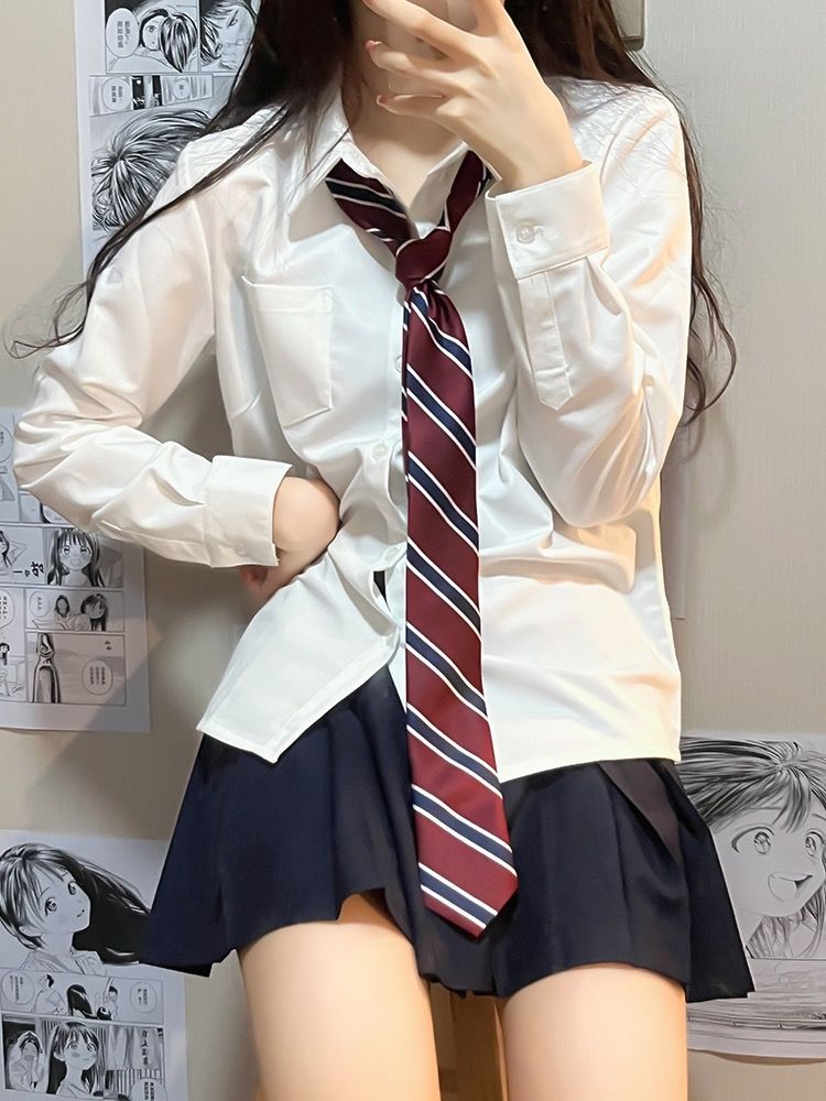jk長袖襯衫基礎款百褶裙制服套裝疊穿秋冬學院風收腰內搭白襯衣女